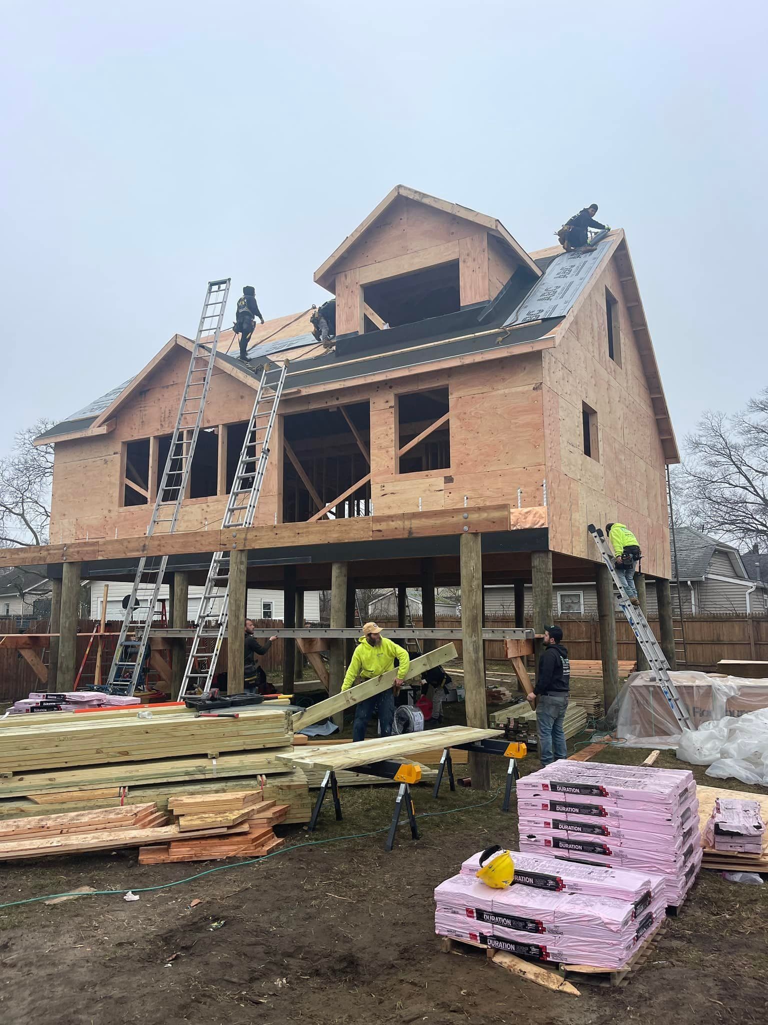 Fame Construction crew framing a new custom home at the Jersey Shore